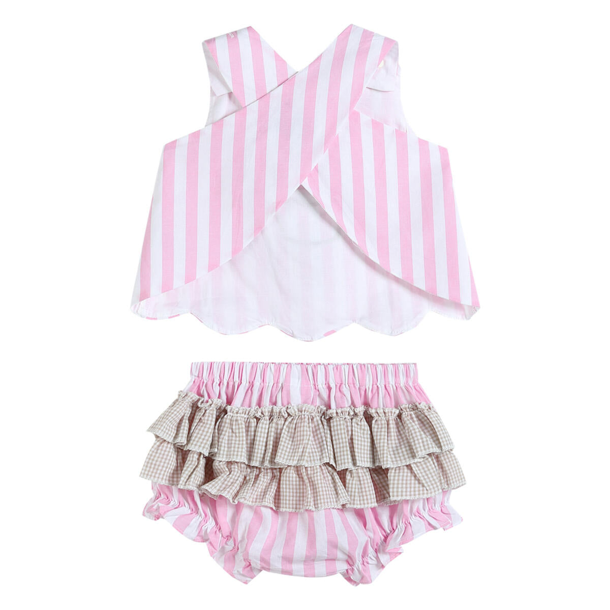 Pink Stripe Cupcake Appliqué Top & Bloomer Set