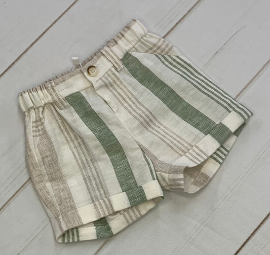 Green/Tan Linen Stripe Shorts