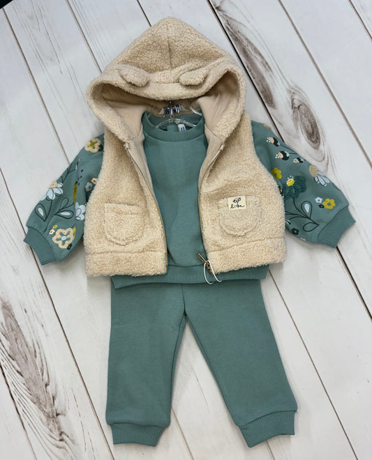 3pc Green tracksuit w/vest