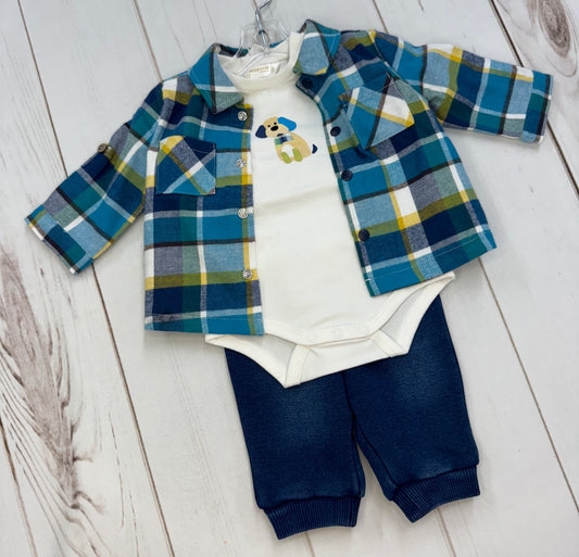 Blue Plaid Puppy Dog 3pc Set