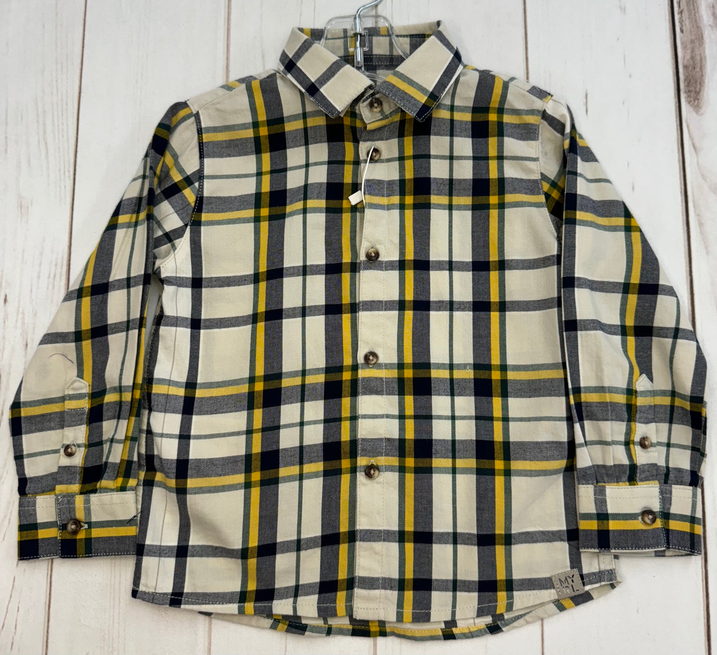 Navy/Yellow/Green Plaid Button Up