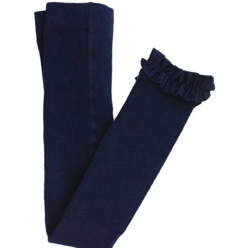 Navy Footless Ruffle Tights