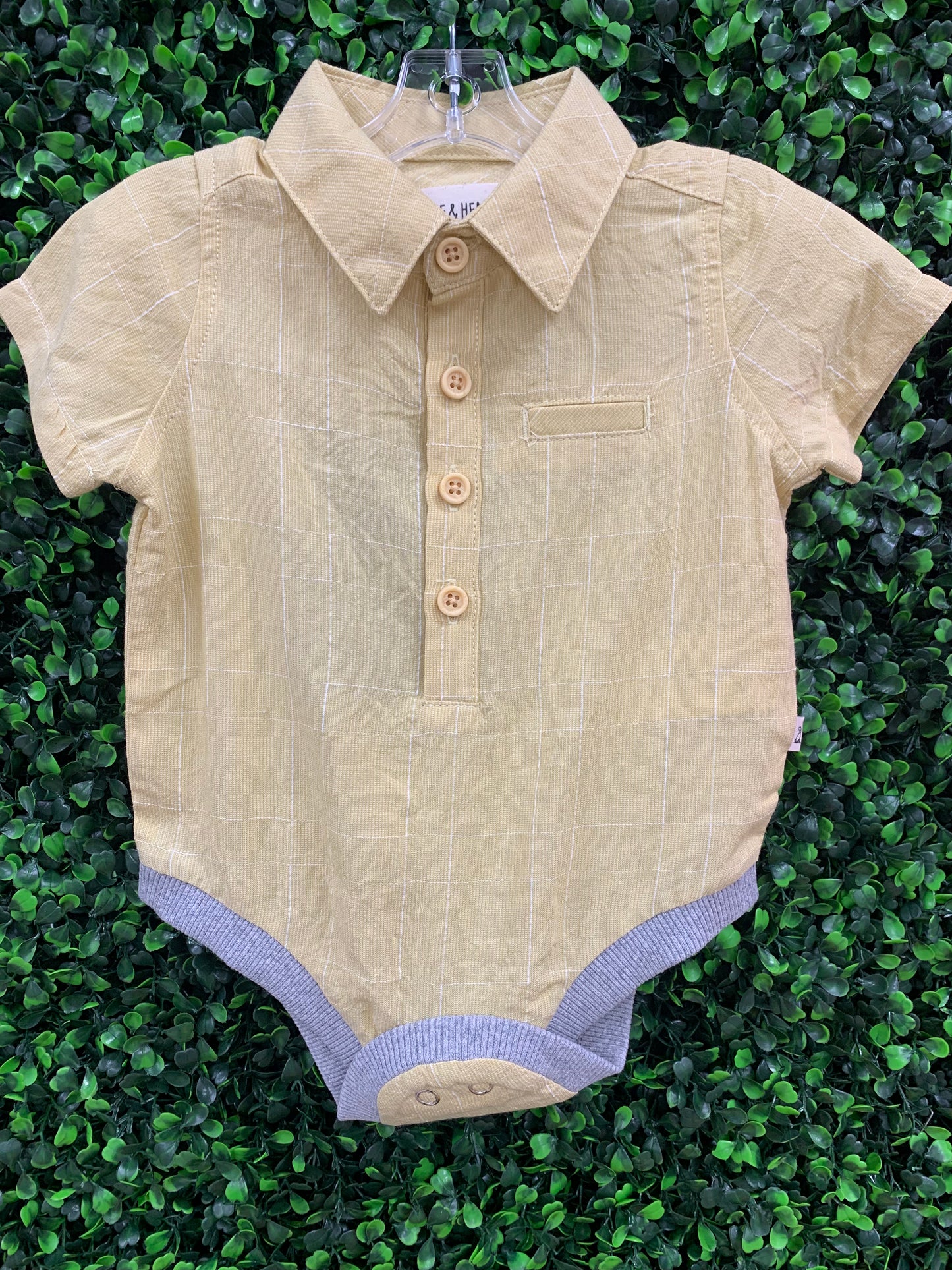 Woven Onesie- Gold Grid