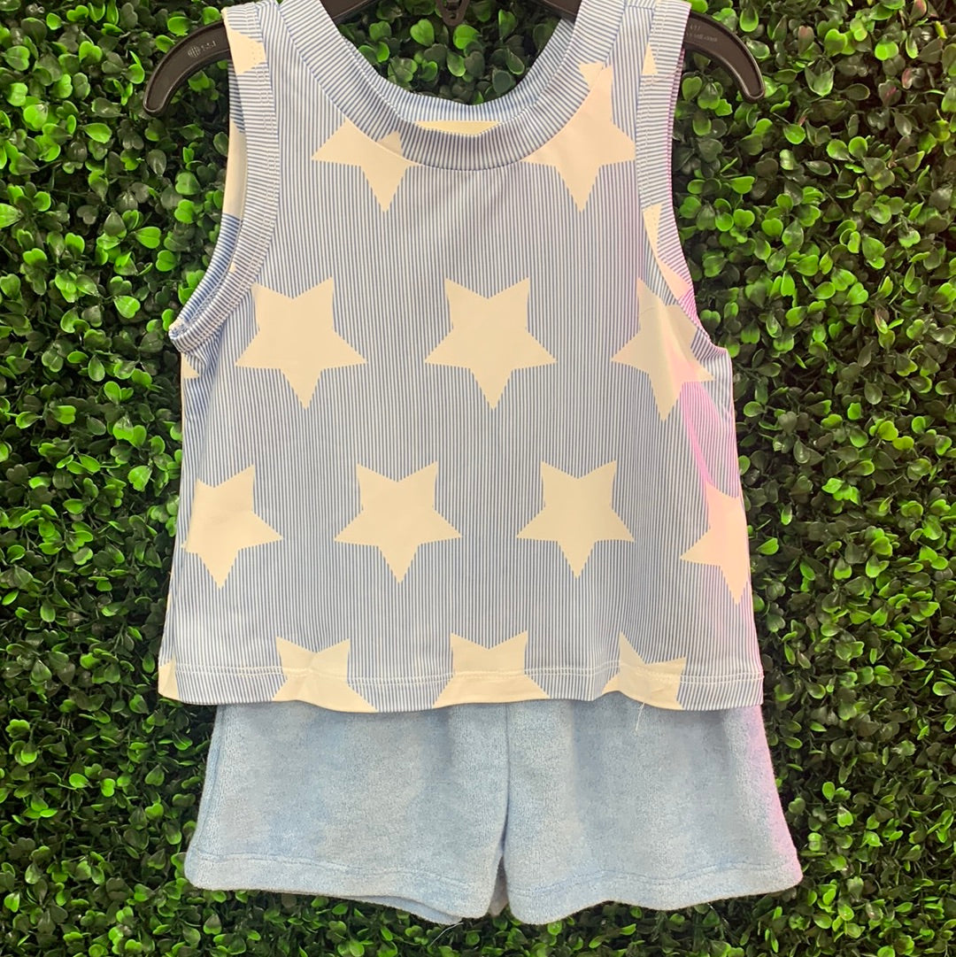 Shining Star Printed Top with Terry Shorts