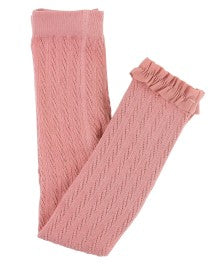 Dusty Rose Cable Knit Footless Ruffle Tights