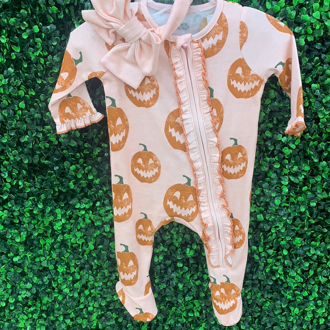 Pink Jack-O-Lantern Sleeper with Headband Set